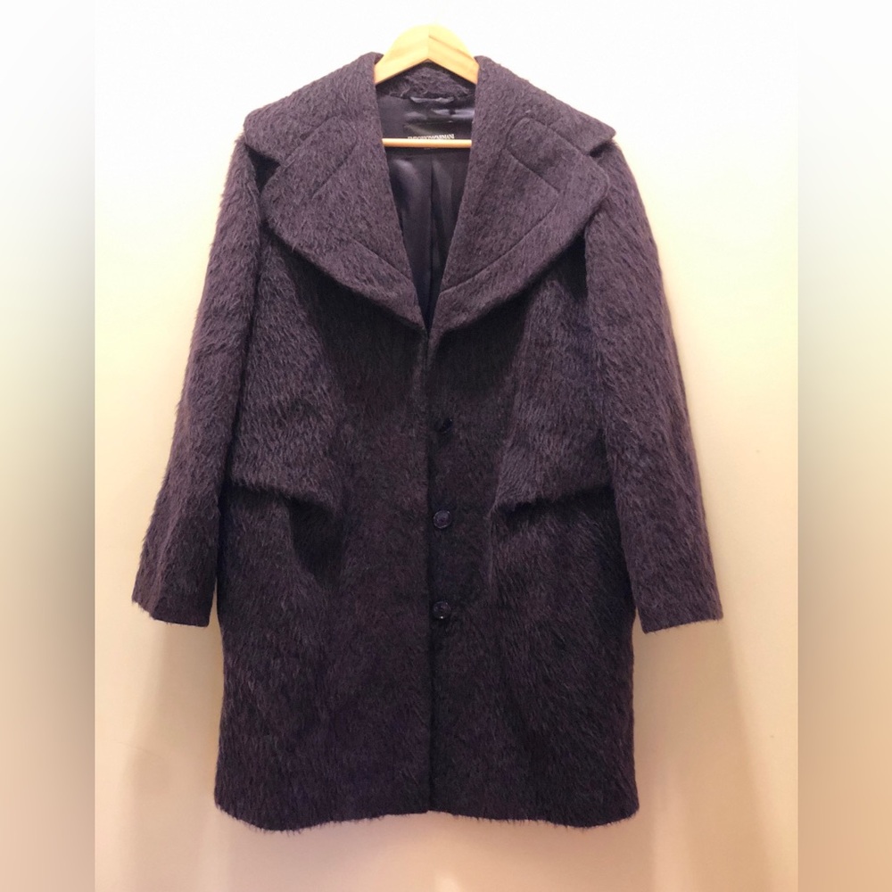 Women's Designer Emporio Armani Chic Shag/Faux Fur Wool Winter Coat Purple 6